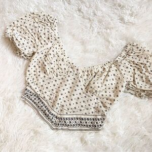 Japna Cream and Black Patterned Crop Top